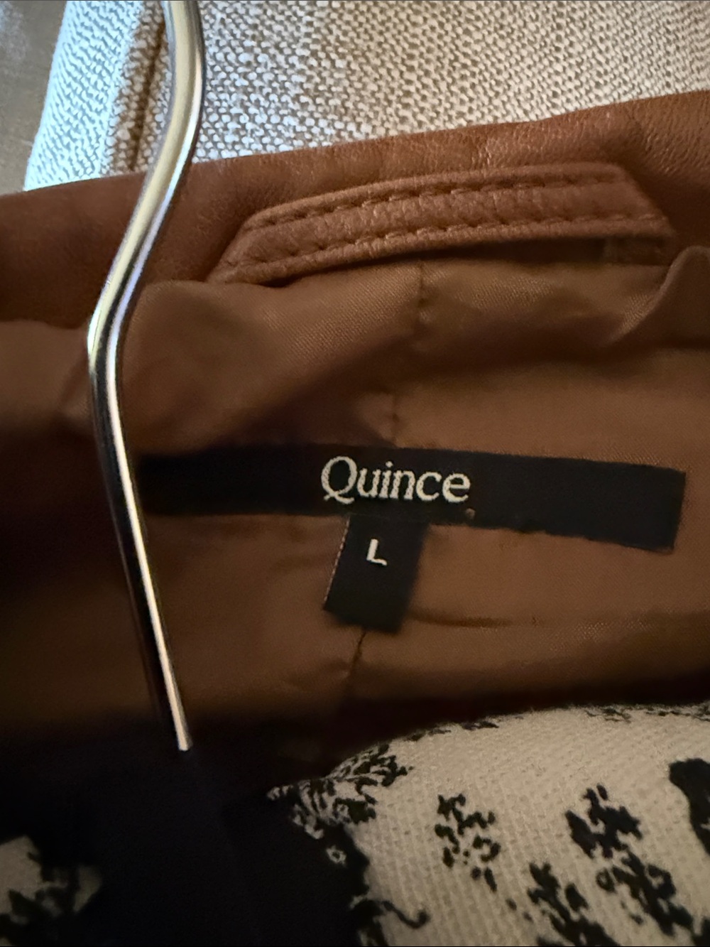 Quince Women Cognac 100% Sheep Leather Stand Collar Front Zip Moto Jacket Size L - Picture 3 of 8